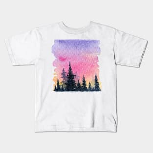 Pink sunset in forest Kids T-Shirt